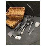 Kitchen, utensils, and baskets