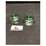Green depression candleholders