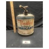 United lubricant, metal gas can