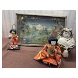 Oriental tray and dolls