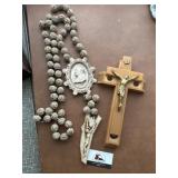 Large wall hanging rosary and misc religious
