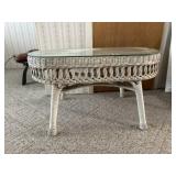 White Wicker Coffee Table- glass top