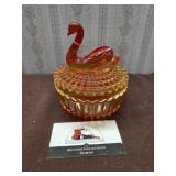 Jeannette Glass Amberina Swan Powder Dish
