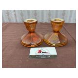 Marigold Carnival Glass Candlestick Holders