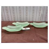 Indiana Green Satin Glass Banana Spilt Dishes