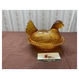 Indiana Glass Golden Amber Hen on a Nest