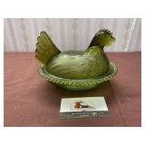Indiana Glass Olive Hen on a Nest