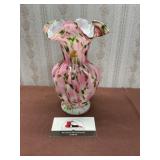 Fenton Rose Pink and Green Vasa End of Day Vase
