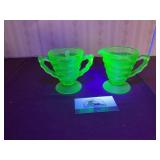 Uranium Glass Cream and Sugar