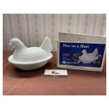 Indiana Glass milk Glass Hen on a Nest with Box
