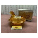 Indiana Glass Golden Amber Amber Hen on a Nest