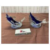 Cobalt Blue and Clear Glass Dolphins