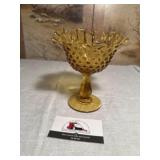 Fenton hobnail glass ruffle footed candy bowl