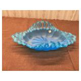 Blue frosted glass dish