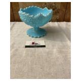 Fenton Blue satin pedestal dish