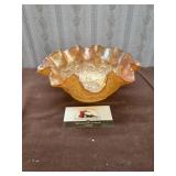 Orange Carnival Glass  Ruffled Bowl
