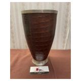 Gator Print Leather Wrapped Metal Vase