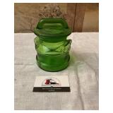 Green glass candy jar