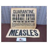 Vintage Quarantine Signs Scarlet Fever and Measles