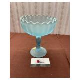 Indiana Glass Light Blue Satin Glass Pedestal Bowl