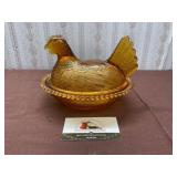 Indiana Glass Golden Amber Hen on a Nest