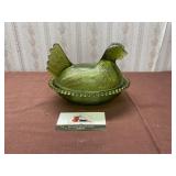 Indiana Glass Olive Hen on a Nest