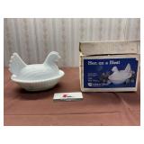 Indiana Glass Milk Glass Hen on A Nest with Box