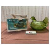 Indiana Glass Olive Hen on a Nest with Box