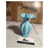 Fenton blue satin glass melon vase