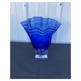 Blue glass vase 10 in