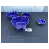 Blue speckled stoneware, heart dish, nesting bowls