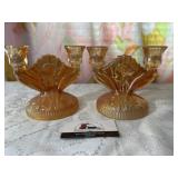 Marigold Carnival Glass Candle Holders