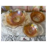 Marigold carnival glass dishes