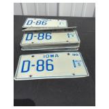 Set of 1990 Iowa D 86 license plates