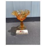 Fenton Amber Thumbprint Ruffled Dish
