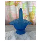 Blue satin basket, possibly Fenton