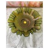 Green Carnival Glass dish