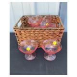Pink carnival glass goblets