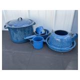Blue speckle enamelware