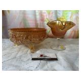 Marigold Carnival glass rose Leicester footed