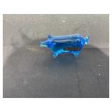 Handmade blue glass pig