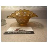 Vintage Fenton carnival glass weaved basket