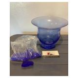 Blue glass bowl & shards