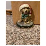 Cast iron dog with Santa hat door stop