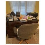 Desk, chair, office supplies