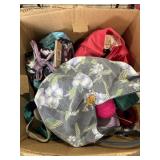 box full of bags with yarn