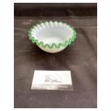 Milk glassware/green ruffled green edge