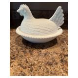 Milk glass hen on a nest