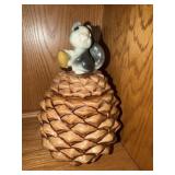Pinecone, squirrel, cookie jar marked USA