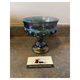 Iridescent, carnival glass candy dish
